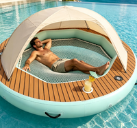 Grand hamac flottant gonflable pour l'eau, île de détente ronde pour piscine avec centre en maille et porte-gobelets pour lac, plage, yacht