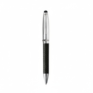 Stylo bille en fibre de carbone noire avec garniture métallique, accent cristallin, design élégant, capuchon bombé, logo personnalisé, cadeau d'affaires OEM - Product Image 3