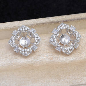 อุปกรณ์ทำเครื่องประดับมุก DIY เงินแท้ 925 รุ่น JG5920 ต่างหูรูปใบโคลเวอร์ กึ่งสำเร็จรูป 10-12 ต่างหู ประดับเพชรซิรคอน ชุบเคลือบ - Product Image 4