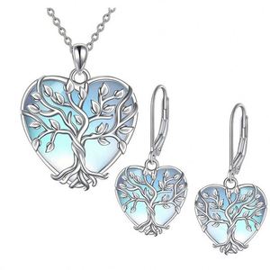Silver Plated Heart Moonstone Earrings <b>Tree</b> Life Pendant Jewelry Set for Women Wedding Jewelry Heart-shaped Life <b>Tree</b> Jewelry - Product Image 1