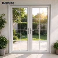 Porte française double battante en aluminium avec verre à motif grille et cadre en bois, prête pour la personnalisation de toute la maison en Australie