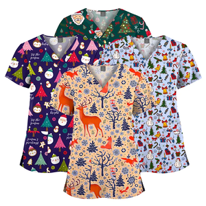 Wholesale Custom Pattern 100% Cotton Women's Printed <strong>Scrub</strong> <strong>Tops</strong> Medical Uniforms Cotton Medical <strong>Scrubs</strong> Uniforms Set - Product Image 1