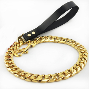 Collar de perro de lujo al por mayor 2024, correa de acero inoxidable 316l de alta calidad, mango de cuero de Metal dorado <span class=keywords><strong>Floral</strong></span>, diseñador de cadena cubana - Product Image 1