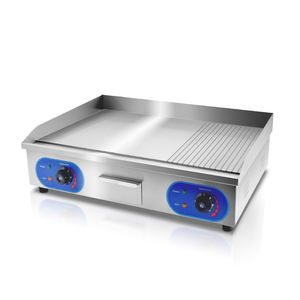 Plancha Eléctrica Comercial de Acero Inoxidable para Asar Hamburguesas, Mitad Plana y Mitad Acanalada, para Mostrador, Ideal para Hoteles - Product Image 1