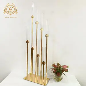 Gold Metal Candle Holder Candelabra 8 Arms Iron Plated Wedding Centerpiece Hurricane Candlesticks