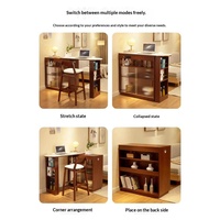 Comptoir de bar en pierre frittée style crème NKAHS, îlot de cuisine rétractable en bois massif, buffet intégré, bar minimaliste