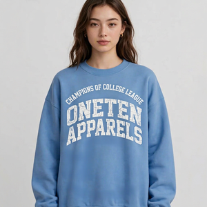 Blue <b>Crew</b> <b>Neck</b> <b>Sweatshirt</b> Women Drop Shoulder Long Sleeve Crack Letter Print Casual Pullover - Product Image 1