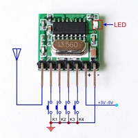 Kit émetteur-récepteur RF sans fil OKYN260404-6 RX480E 433 MHz, sortie 4 canaux pour télécommande