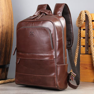 Sac à dos pour ordinateur portable en cuir véritable vintage Customniucunzh, grande capacité, imperméable, sac à dos de voyage pour homme, sac à dos en cuir - Product Image 1