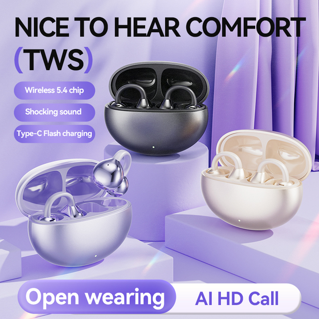 AI Translation Wireless Earbuds Open-Ear Clip Air Conduction Headphones 72H Battery Real-Time Multi-Language Translation