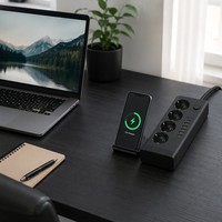 Multiprise sans fil personnalisée avec chargeur, câble d'extension prise UE, 4 prises, 6 ports USB, IP20, 2,0 m, protection renforcée pour bureau