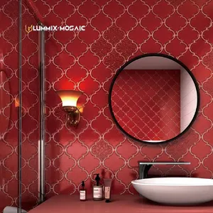 Piastrelle fatte a mano rosse cinesi popolari piastrelle da parete in ceramica piastrelle concave-convesse 3D decorazione da parete in stile di lusso leggero semplice