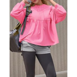 Fisoew Sudadera con capucha extragrande para mujer, manga larga, manga farol, con cordón, dobladillo peplum, suelta, color rosa - Product Image 4