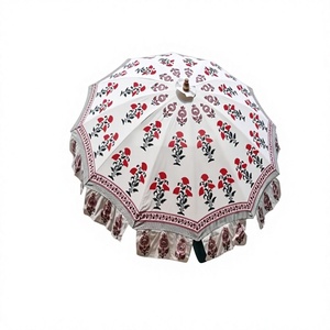 Unique Block Print Rounded Design Iron Tube Folding Garden Umbrella Indian Bohemian Beach Parasols <b>Sun</b> <b>Shade</b> Patios Handmade - Product Image 1