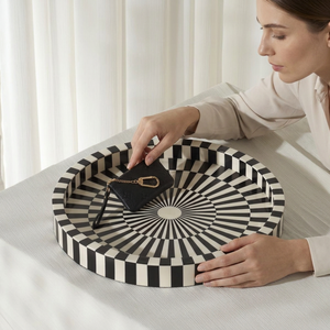 Handmade Collection Resin Inlay Movable Art Deco Round Serving Tray Eco-Friendly Unique Design Decorative Trays - Product Image 1
