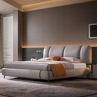 Lit moderne de luxe en bois massif avec cadre en cuir de vachette, design écologique pour chambre principale, 1,8 m, confort haut de gamme