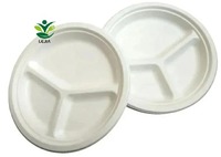 Haute qualité 100% écologique 9 pouces 3 compartiments assiette canne à sucre bagasse vaisselle biodégradable