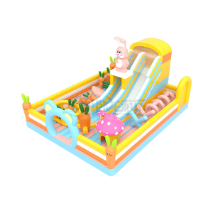 Château gonflable géant WOLONG 10x8x5m, motif lapin mignon, avec toboggan et parcours d'obstacles, capacité supérieure à 500 kg, en PVC commercial pour l'extérieur, pour enfants - Product Image 2
