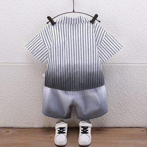LURI 2025 Nouveauté Ensemble d'été décontracté trois pièces pour garçons, chemise à manches courtes rayée verticale et short en tissu peigné pour bébé - Product Image 5