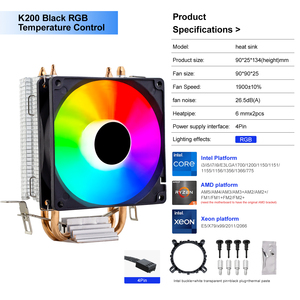 Wanmisle Factory Hot Sale RGB 90mm Efficient Cooling CPU Cooler for X79/X99/X299 <b>Motherboard</b> 2 Heat Pipes 4 Pin PWM Copper High - Product Image 2