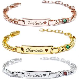 Dropshipping DIY 18K Gold Plated Stainless Steel Unisex <b>Jewelry</b> Trendy Name Engraved <b>Family</b> Memorial Bangles for Children for - Product Image 1