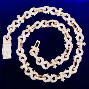 Cadena Cubana con Cruz Número 8 de Plata de Ley 925, Joyería Hip Hop con Moissanita VVS <span class=keywords><strong>D</strong></span>, Collares con Púas, Caja de Regalo para Europa y Estados Unidos - Product Image 1