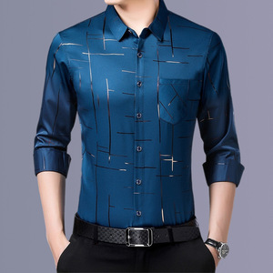 เสื้อเชิ้ตผู้ชาย QFZ494 ดีไซน์ใหม่ล่าสุด ติดกระดุม พิมพ์ลาย ไซส์ใหญ่ ผ้าเรียบย้อมสี ลายเรขาคณิตฟอยล์ เสื้อเชิ้ตทำ<span class=keywords><strong>ง</strong></span>าน - Product Image 2