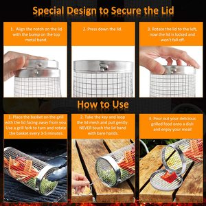 Garden Supplies 2 Pcs Stainless Steel Grill Basket Cylinder BBQ <b>Smoking</b> Accessories Round Rolling Rack Grilling Wire Mesh Basket - Product Image 6