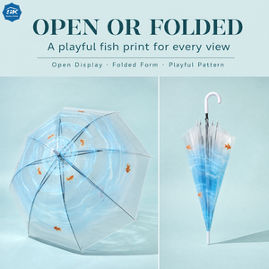 Parapluie transparent POE avec imprimé poissons rouges et ondulations aquatiques, parapluie droit coupe-vent, accessoire photo pour femmes - Product Image 3