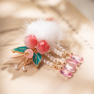 Liquidación de accesorios para el cabello de estilo antiguo, pinzas para el cabello con pompones de visón, accesorios para el cabello infantiles Hanfu, pinzas laterales, estilo retro - Product Image 3