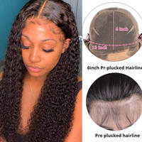 Perruque Lace Front Jerry Curly 13*6, cheveux brésiliens Remy couleur naturelle, brun clair
