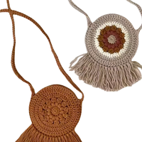Mini sac fourre-tout à franges florales, crocheté à la main, en coton biologique, sac d'été fait main à bas prix, vente en gros