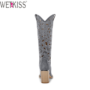WETKISS 2024 Fashion Mental Toe Cap Cowgirl Cowboy Boots Cowgirl <span class=keywords><strong>Bottes</strong></span> <span class=keywords><strong>mi</strong></span>-<span class=keywords><strong>mollet</strong></span> <span class=keywords><strong>Bottes</strong></span> grises brodées avec diamant - Product Image 4