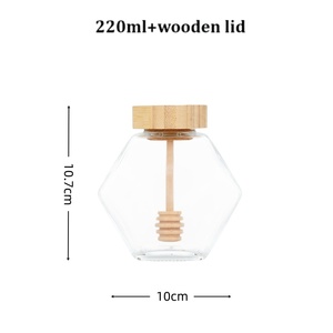 Toples madu kaca heksagonal kosong dengan gabus kayu 100ml 220ml 380ml madu jeli Jam makanan kelas kaca kemasan kaleng tertutup - Product Image 5