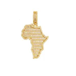 Mode Fijne Sieraden Kettingen Iced Out Afrika Map Gouden Hangers Voor Mannen Hiphop Custom Moissanite Verzilverd Verguld Hanger