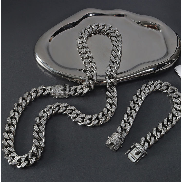 Unisex 18k Gold Plated Miami Cuban Chain Zircon Necklace