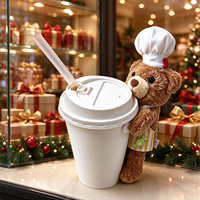 Nouveau Porte-gobelet Ours Chef Personnalisé en Peluche, Ornement en Peluche Ours en Peluche pour Décoration de Tasse à Thé Boba ou à Café, Idéal pour Cadeau en Magasin de Détail