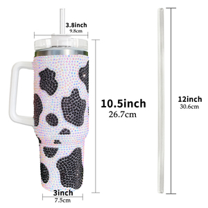 25PACK Super Sparkly Rhinestone Bling studded Milk <strong>Cowprint</strong> 40oz Double Wall Stainless Steel Tumbler With Handle Lid and Straw - Product Image 2
