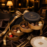 Boîte à chocolat de luxe en papier rigide doré à 3 étages, fermeture à ruban, boîte ronde pour truffes, emballage cadeau pour chocolat