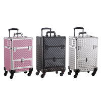 Grande capacité en aluminium ABS Kit cosmétique boîte artiste mallette de rangement chariot sac de maquillage avec roues pour les professionnels ensemble complet