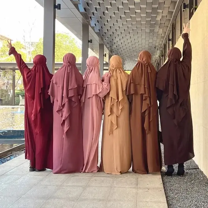 Islam türkiye beyaz katmanlı şifon Khimar ve etek eşarp endonezya 2 katmanlı namaz Khimar elbise için