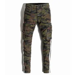 Custom Streep Man Broek Skinny Slim Fit Camouflage Streetwear Broek Camo Cargo Denim Jeans Mannen