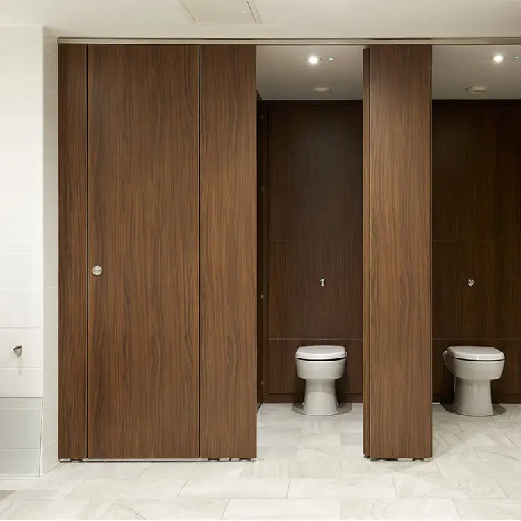 Penuh Tinggi 12Mm Solid Phenolic Kamar Mandi Kayu Laminate Kamar Kecil Partisi Cubicle Mall Partisi Toilet untuk Hotel