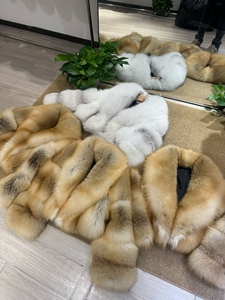 Veste en fourrure véritable pour femmes à col rabattu, veste courte en fourrure de renard d'île dorée naturelle, manteau à bulles - Product Image 4