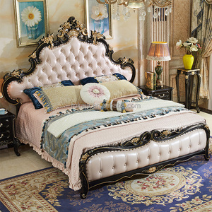 Cama King Size de Madera Maciza Europea de Lujo, Tallada, Estilo Princesa Real, Cama para el Hogar u <span class=keywords><strong>Hotel</strong></span>, Cama Clásica Americana de Lujo con Juego de Cuero Genuino - Product Image 5