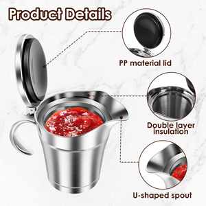 Distributeur de sauce isotherme double paroi en acier inoxydable avec couvercle articulé pour restaurant et usage domestique - Product Image 3
