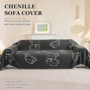Copridivano in Lino <span class=keywords><strong>Ecru</strong></span> con Grafica di Impronte di Cani, Stile 'Furry Strokes', 'Gleeful Lounge', 'Naive Prancing', 'Fortunate Leaping' - Product Image 2