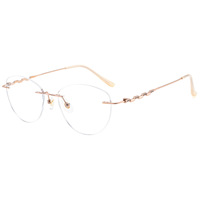 Lunettes de vue unisexe anti-lumière bleue sans monture, en titane pur, forme œil de chat, avec verres PC, monture incrustée de diamants, collection Intellectual Love Ceiling Abstinence