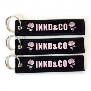 High Quality Embroidery Ring Woven <b>Key</b> Chains Wholesale <b>Custom</b> Logo Keychain - Product Image 2