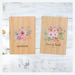 Personalizado de bambu uv impressão flor salvar a data doce amor do casamento cartão de convite